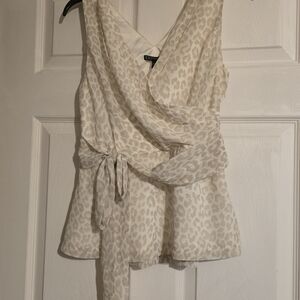 Express Cream Animal Print Wrap Blouse